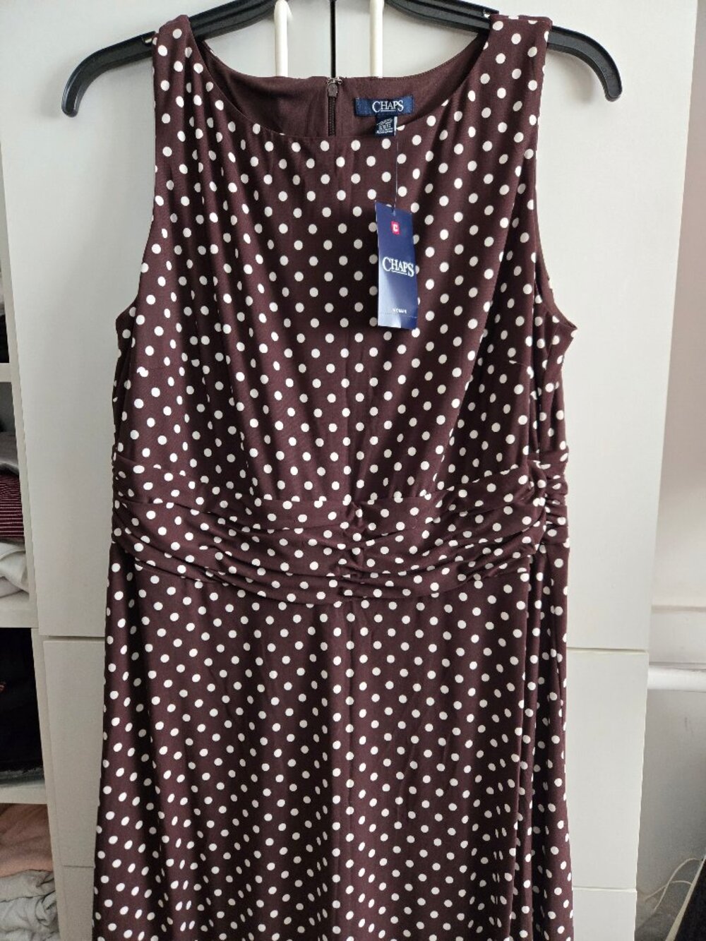NWT Chaps Brown Polka Dot Dress Sz 16W